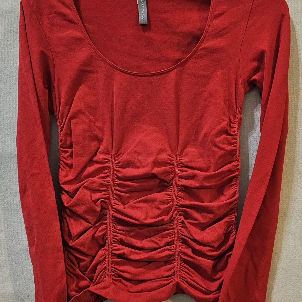 Last Tango Red Ruched Long-Sleeve Scoop Neck Top